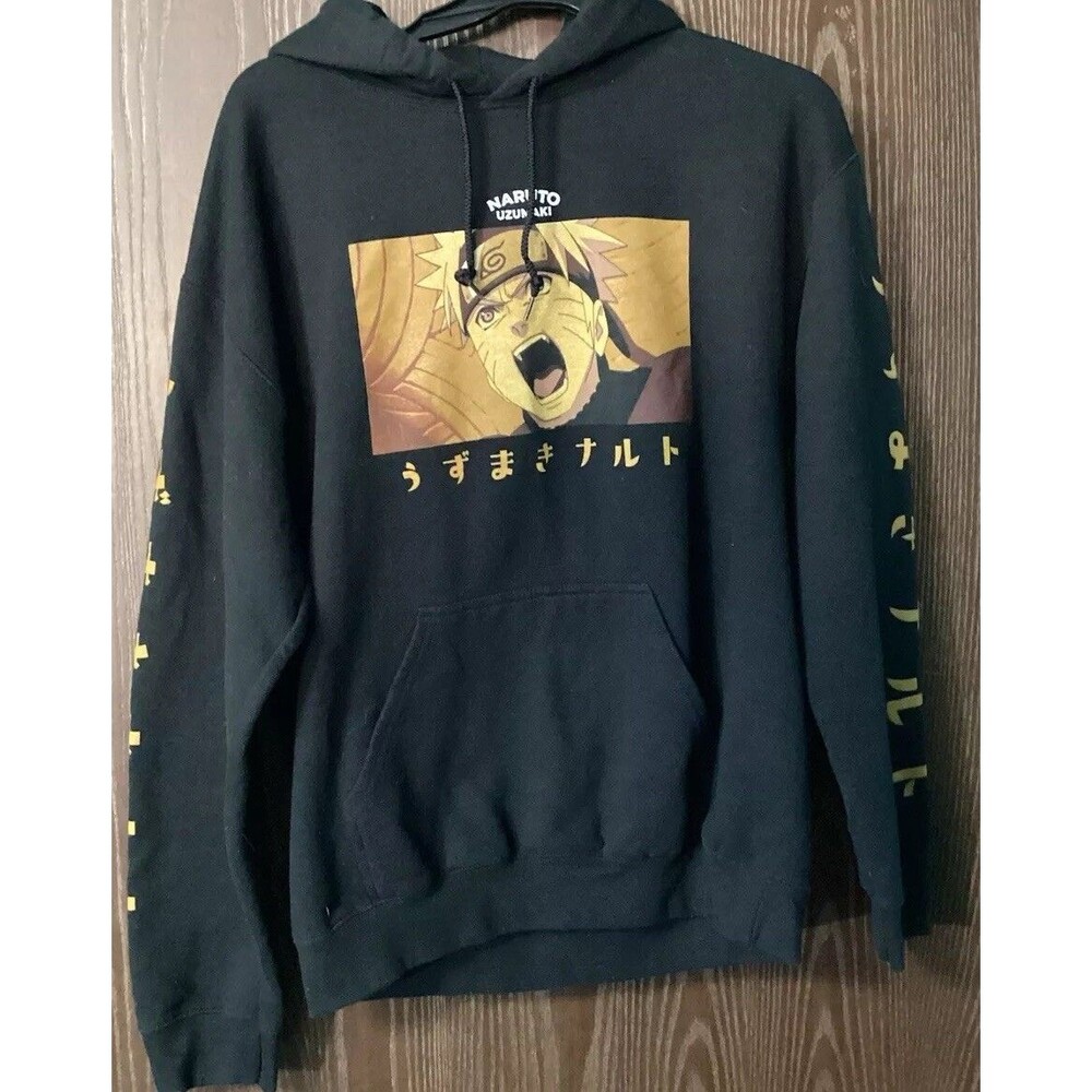 Naruto Shippuden 20th Anniversary Hoodie Black Graphic Anime Sleeves